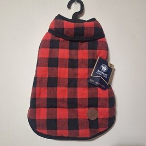 NWT AKC Buffalo Plaid Fleece Dog Vest Jacket Red Black Small